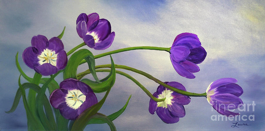 900x446 Purple Tulips Painting By Laura Iverson - Purple Flower Painting