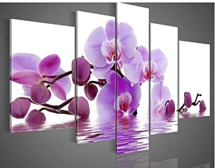 425x332 100% Hand Painted Wood Framed Purple Flowers Water - Purple Flower Painting