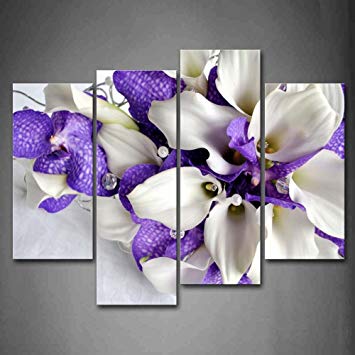 355x355 Bunch Of Flowers In White And Dark Purple Wall Art - Purple Flower Painting Canvas