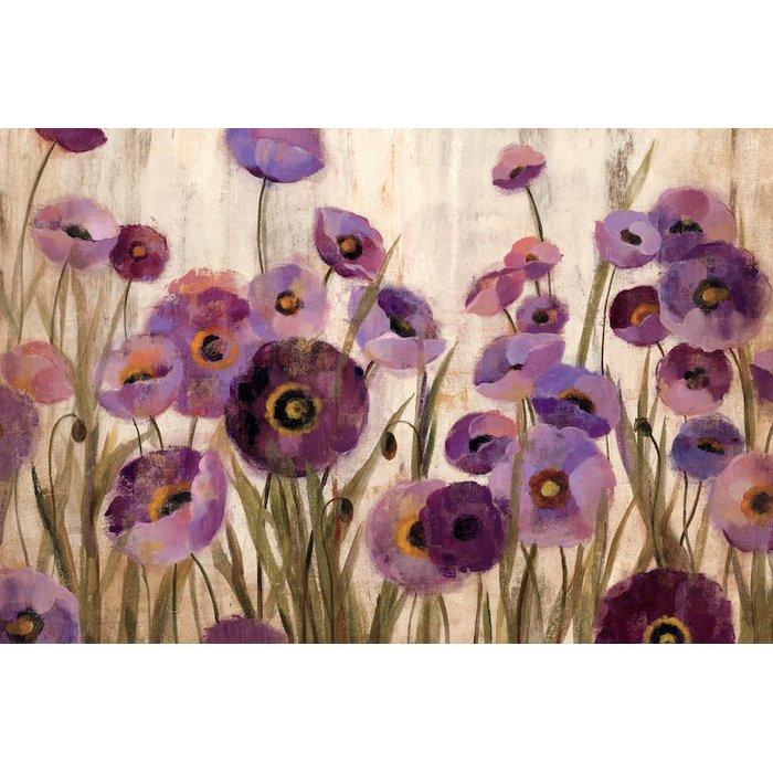 700x700 Charlton Home Pink And Purple Flowers Painting Print On Wrapped - Purple Flower Painting Canvas