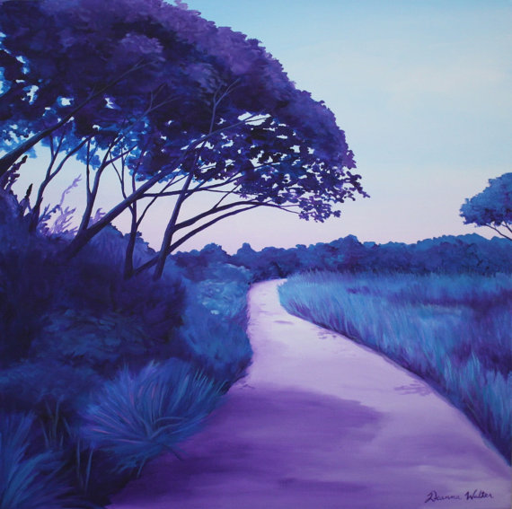 570x567 Blue Purple Trees Square Landscape Painting Indigo - Purple Landscape Painting