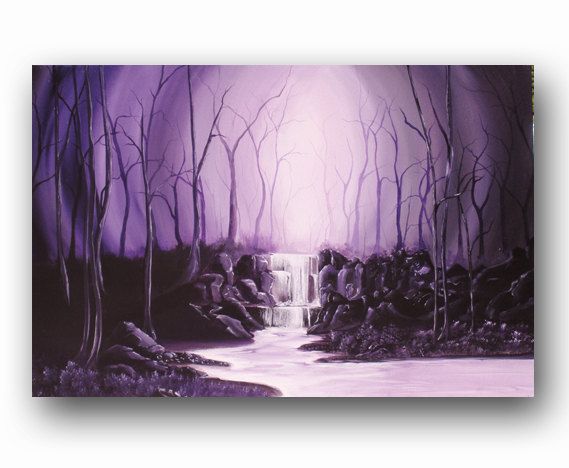 569x468 Landscape Painting, Tree Paintings, Fantasy Landscape, Waterfall - Purple Landscape Painting