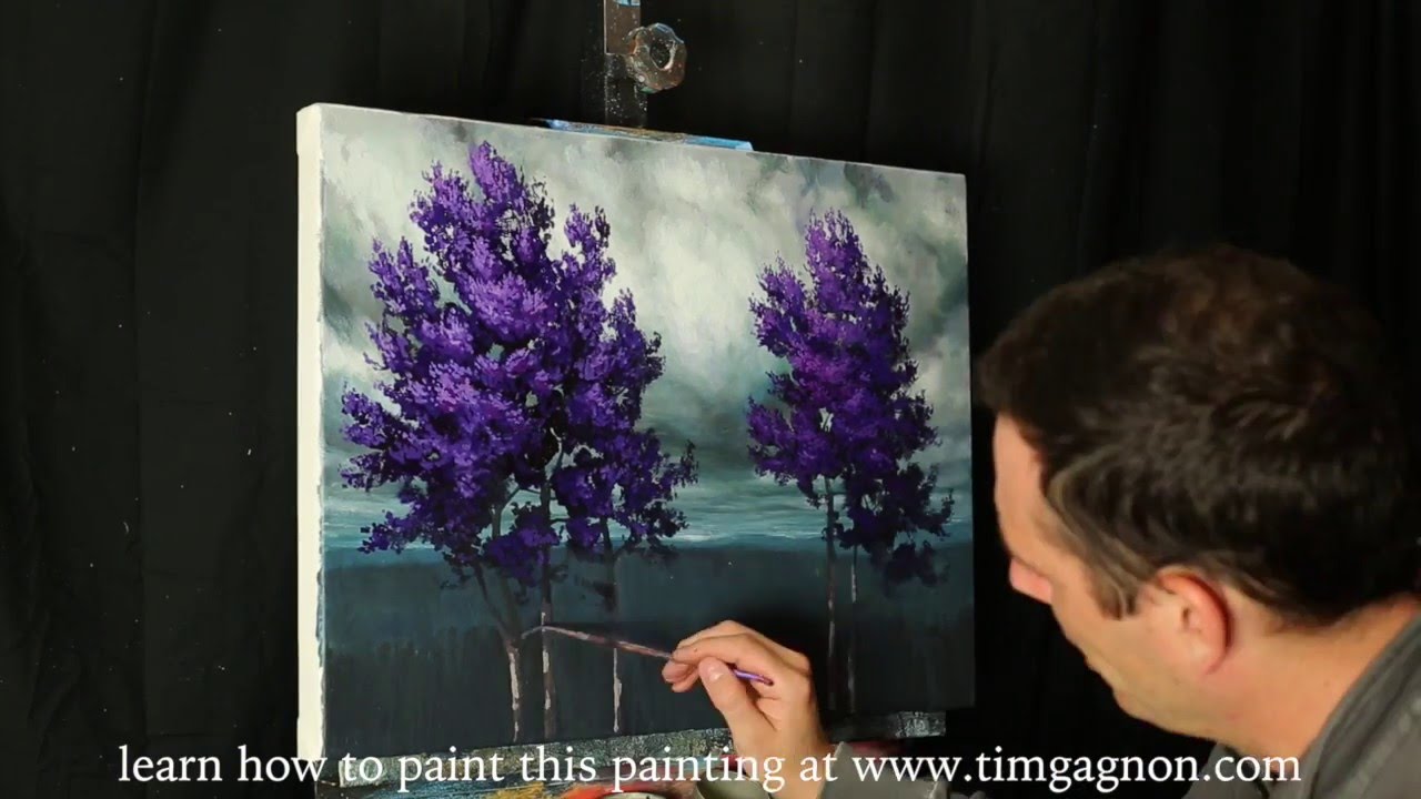 1280x720 The Reach Of Deep Purple A Time Lapse Acrylic Landscape Tree - Purple Landscape Painting