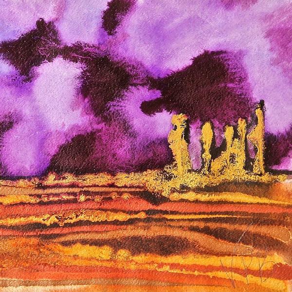 600x600 Abstract Mixed Media Painting For Sale By London Artist Vera - Purple Landscape Painting