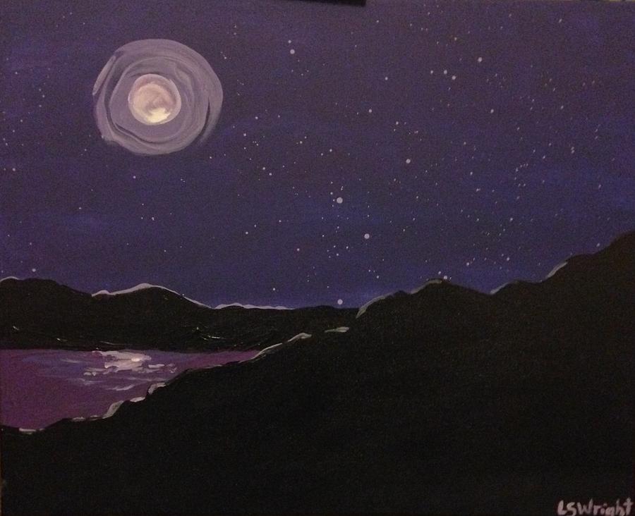 900x732 Purple Moon Painting By Laura Wright - Purple Moon Painting
