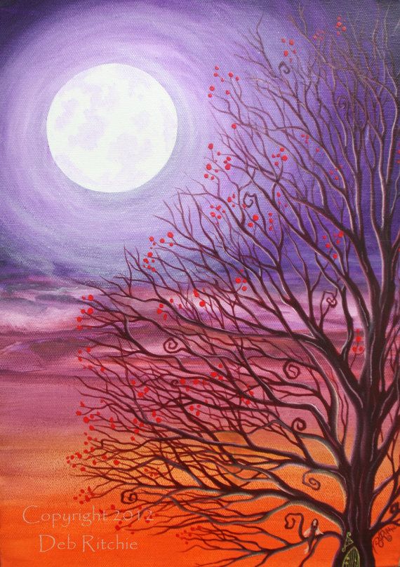 570x808 Purple Canvas Art With Tree Original Painting - Purple Moon Painting