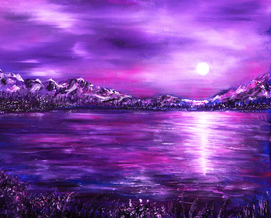 900x725 By The Light Of The Moon By Annmariebone - Purple Moon Painting