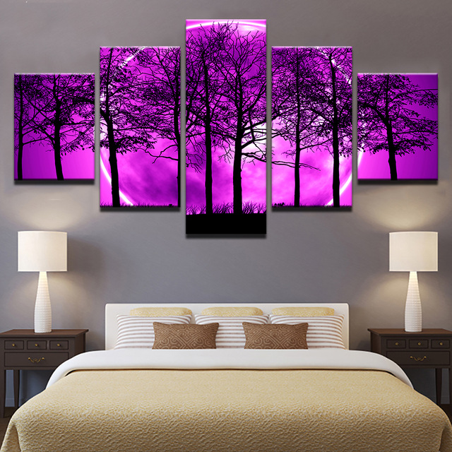 640x640 Canvas Art Poster Print Painting Hd Wall Framework 5 Pieces Purple - Purple Moon Painting