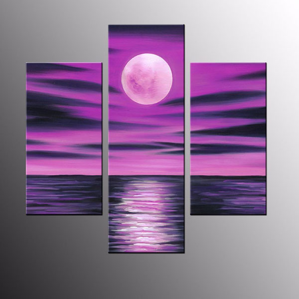 600x600 Framed Hd Canvas Prints Purple Moon Oil Painting Wall Art Canvas - Purple Moon Painting