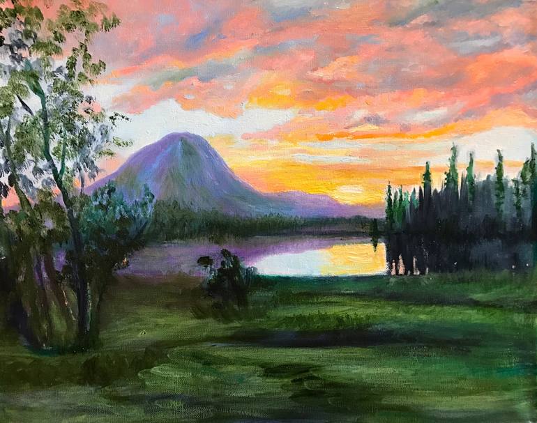 770x607 Saatchi Art Purple Mountain Sunset Painting By Aet Paaro - Purple Mountain Painting
