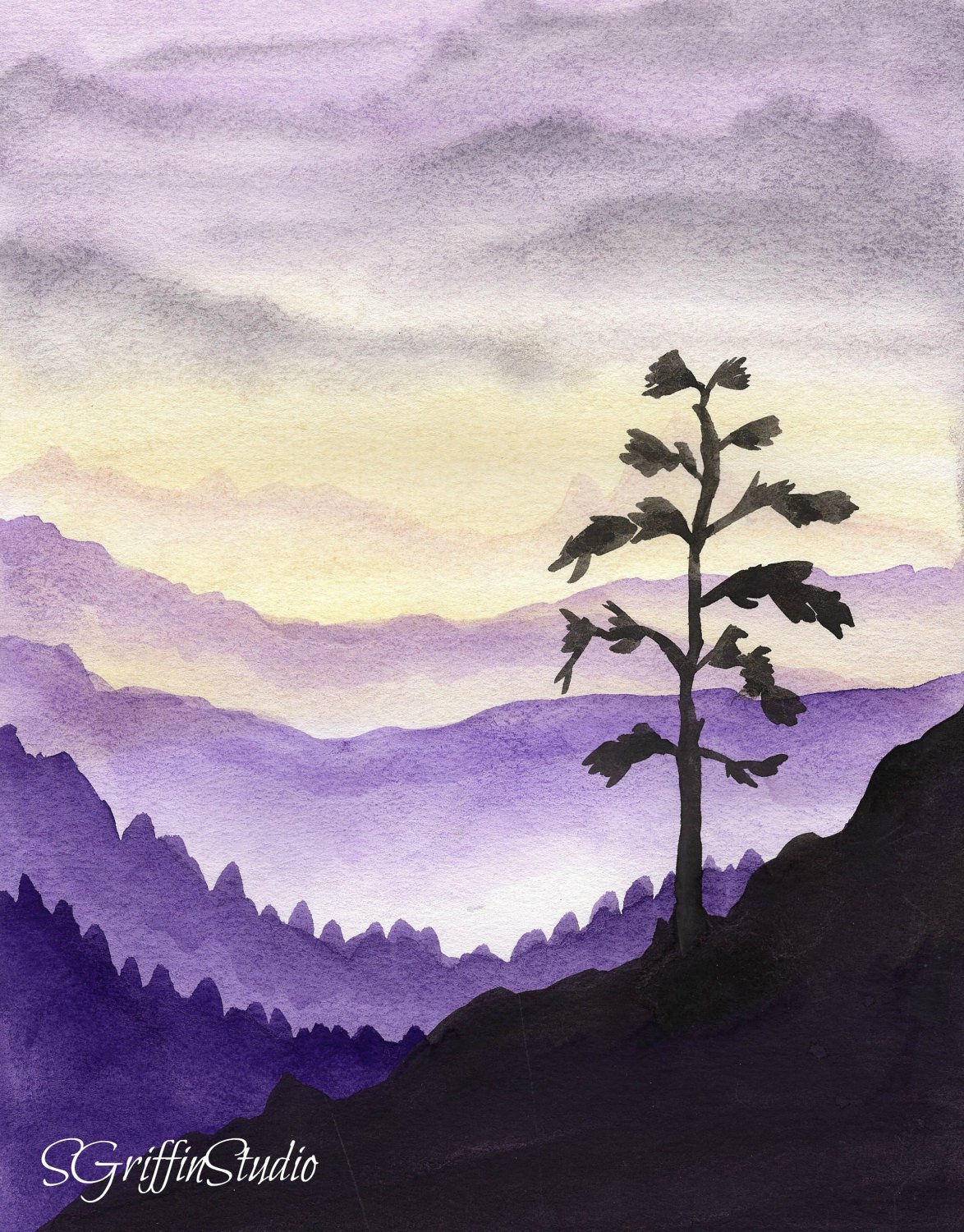1174x1500 Giclee Print, Purple Mountain, Watercolor Painting, 8x10 - Purple Mountain Painting