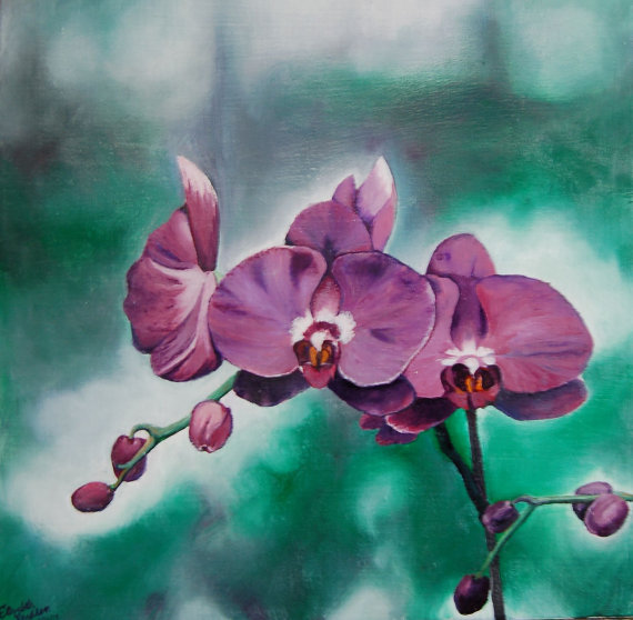 570x558 Pink And Purple Orchid Oil Paintingprintsotanical - Purple Orchid Painting