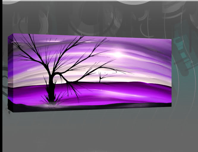666x511 Modern Abstract Painting The Lone Tree 44 X 20 Panoramic - Purple Painting