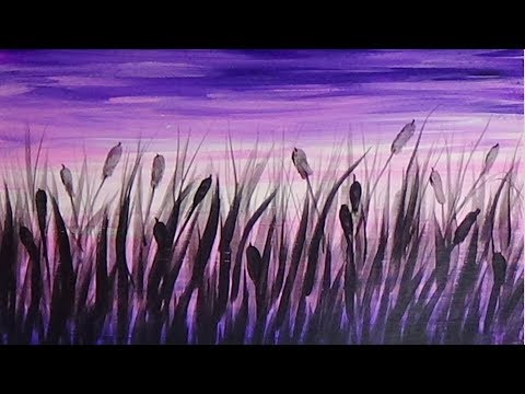 480x360 Quick And Easy Cattails Silhouette Acrylic Painting - Purple Painting