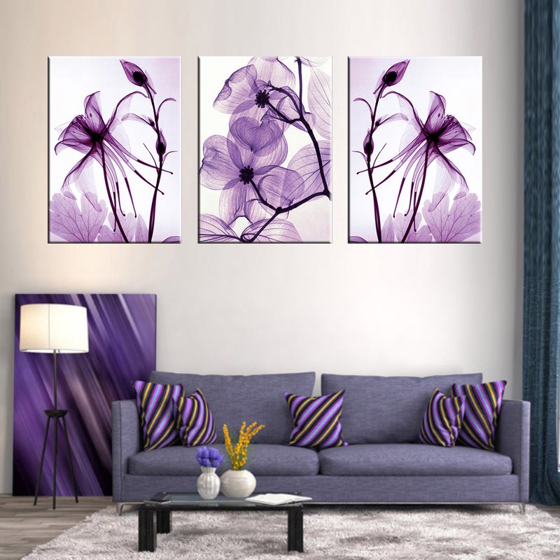800x800 Combined 3 Pcsset New Purple Flower Wall Art Painting Prints - Purple Painting