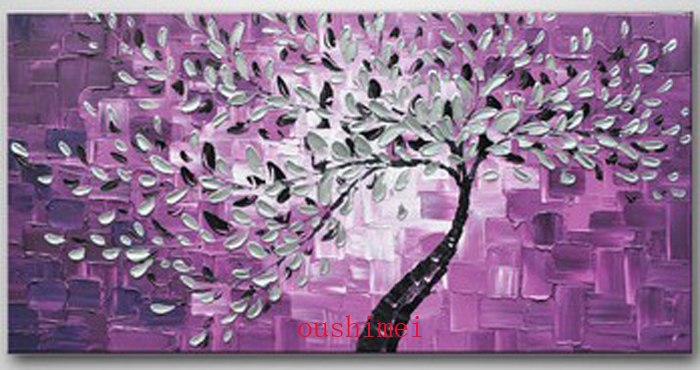 700x370 Handmade Modern Abstract Purple Background Gray Flowers Tree - Purple Painting Canvas