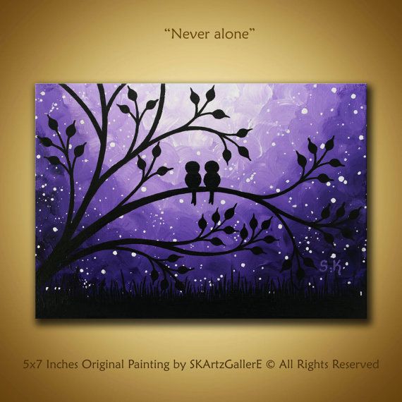 570x570 Love Birds Painting, Mini Canvas Art, Purple Painting Birds - Purple Painting Canvas