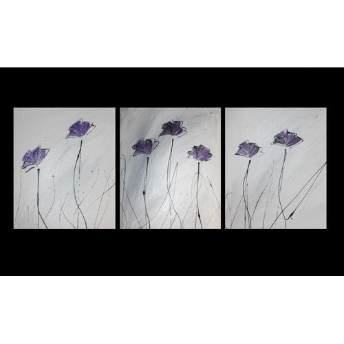 500x500 3 Piece Abstract Poppies Canvas Painting In Grey Purple Temple - Purple Painting Canvas