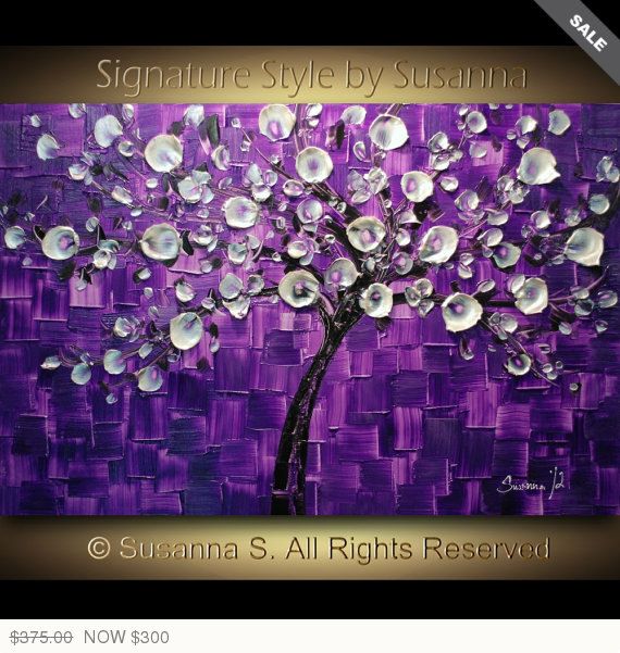 570x601 Original Large Abstract Purple White Pearl Tree Painting Thick - Purple Painting On Trees