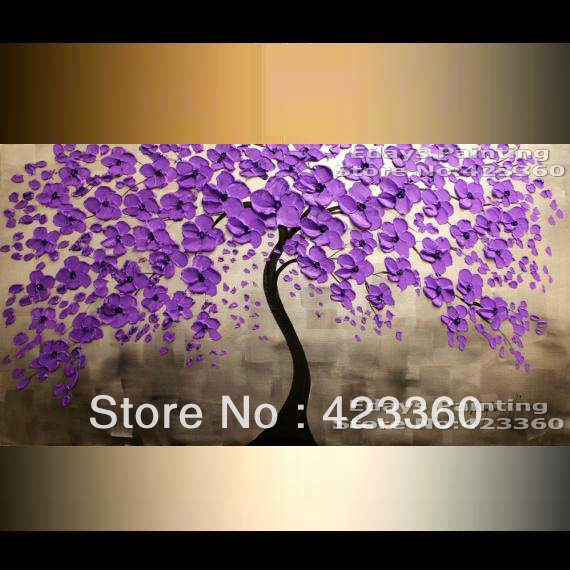 570x570 Oil Landscape Tree Painting Abstract Original Modern Palette Knife - Purple Painting On Trees