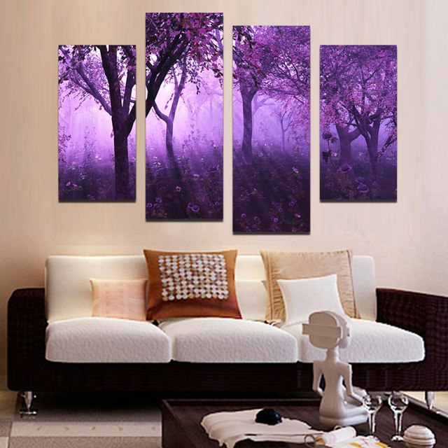 640x640 Printed On Canvas Fantasy Nuture Photo Of Primeval Forest - Purple Painting On Trees