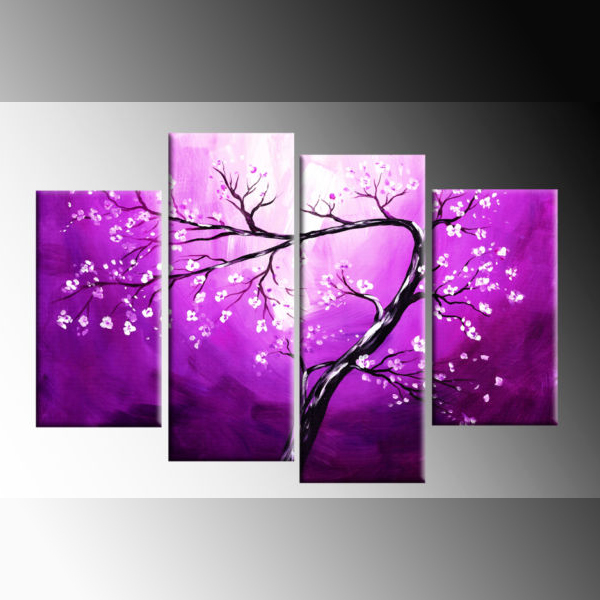 600x600 White Blossom On Purple Winding Blossom Tree Painting Canvas Wall - Purple Painting On Trees