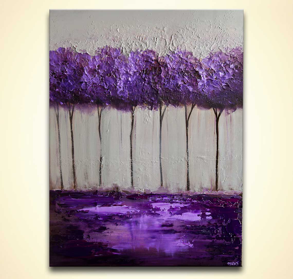 1140x1083 Birch Tree Paintings And Abstract Landscape For Sale - Purple Painting On Trees