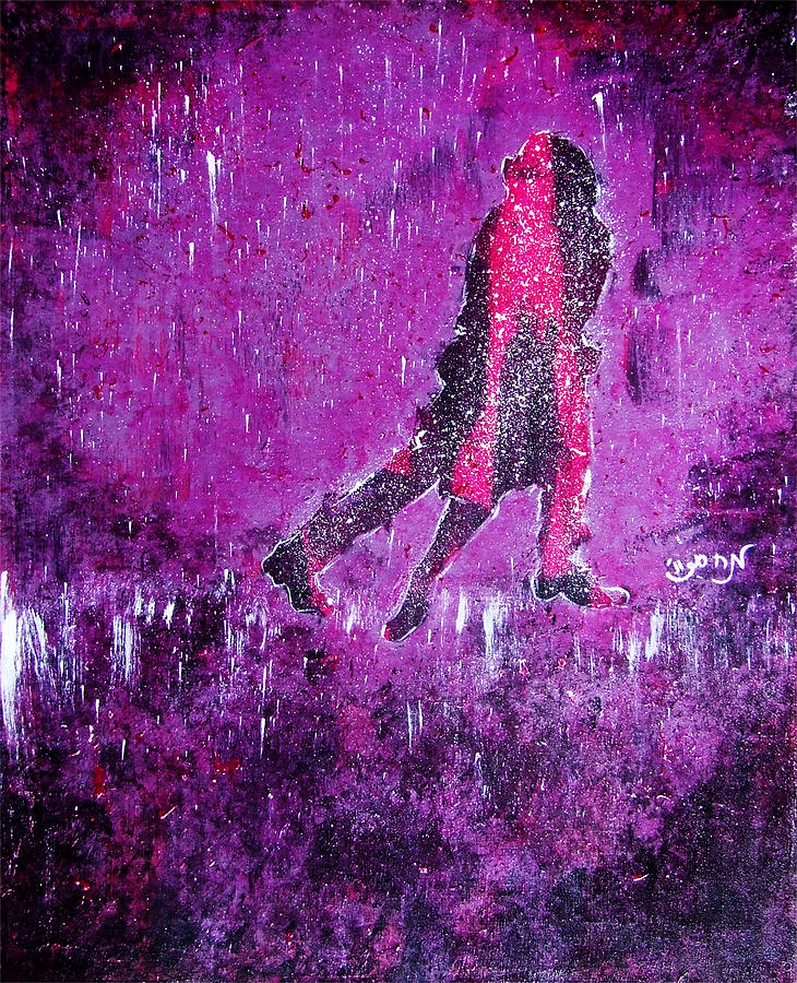 730x900 Music Inspired Dancing Tango Couple In Purple Rain Contemporary - Purple Rain Painting
