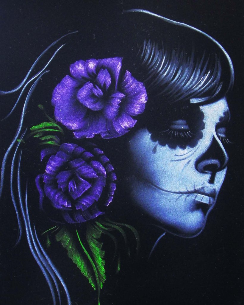 820x1024 Skull Girl Portrait Purple Rose Day Of The Dead Calavera - Purple Rose Painting