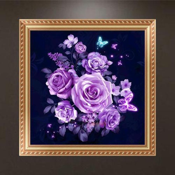 600x600 Wish Purple Rose Flower Diy 5d Diamond Painting Embroidery Cross - Purple Rose Painting