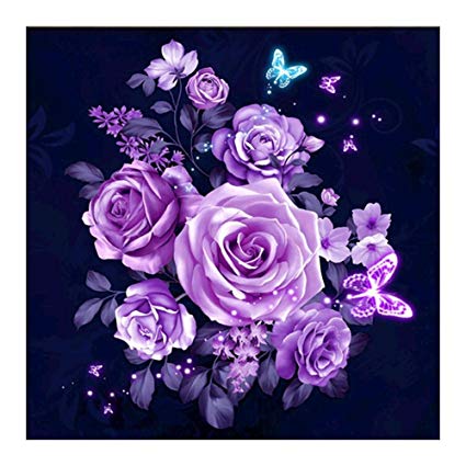 425x425 Whitelotous Purple Rose 5d Crystal Diamond Painting - Purple Rose Painting