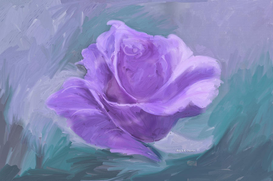 900x599 Blue Rose Painting By Angela Stanton - Purple Rose Painting
