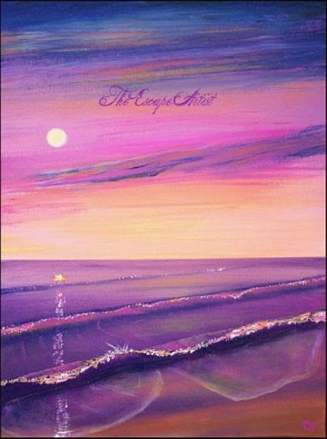 460x617 Pink And Purple Sunset Painting Moon And Beach By Theescapeartist - Purple Sunset Painting