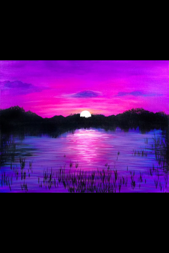 640x960 Purple Sunset Across The Lake Painting Idea, Art. Paint Night - Purple Sunset Painting
