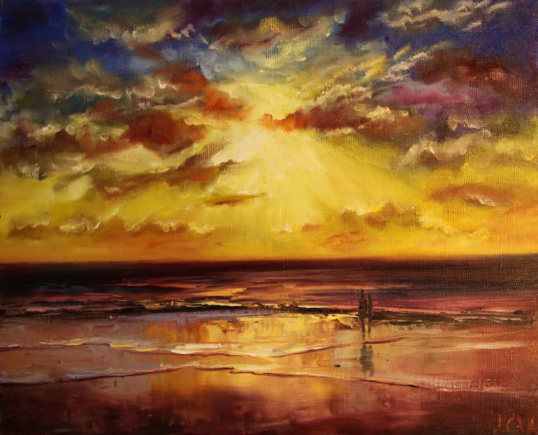 770x623 Saatchi Art Oil Painting Romantic Purple Sunset On The Shores - Purple Sunset Painting