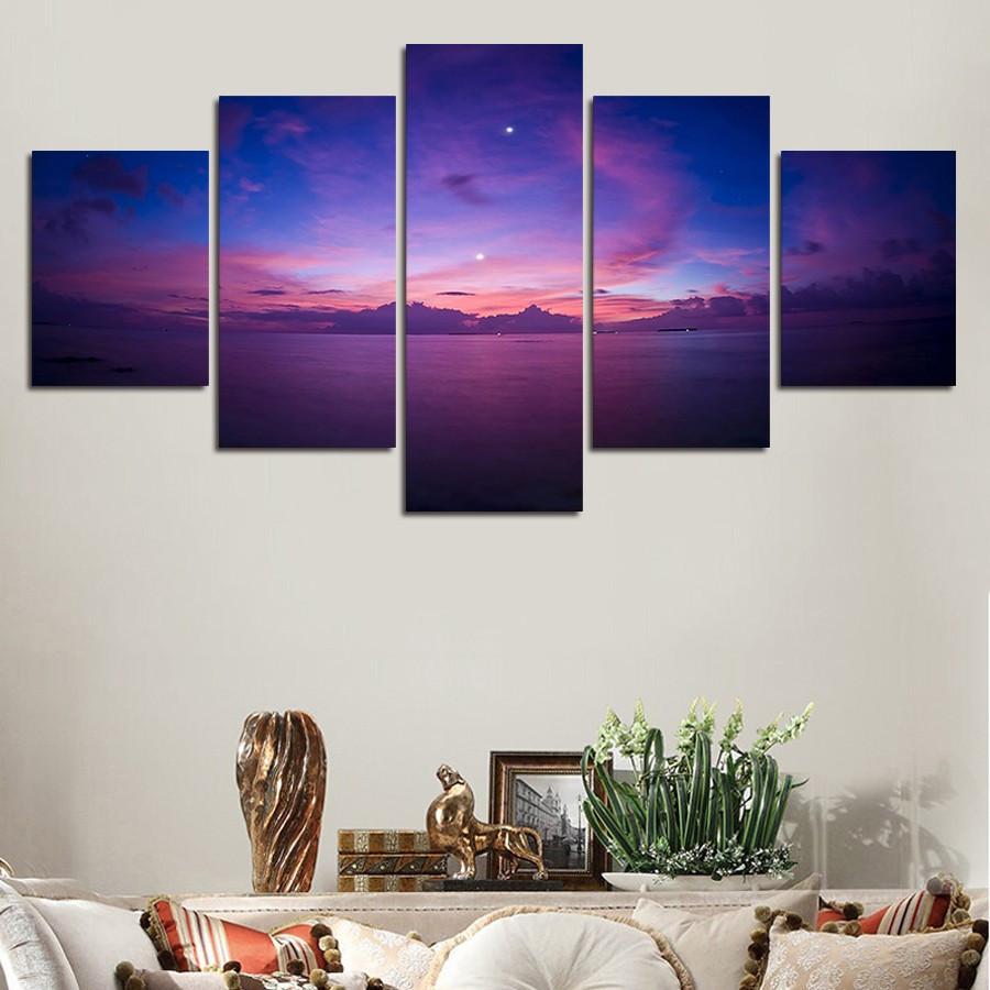 900x900 Buy Wall Art Beautiful Purple Sunset Over Ocean Skyline Canvas Print - Purple Sunset Painting