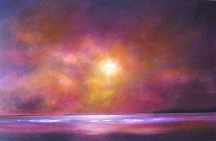700x458 Two Sunset Oil Paintings - Purple Sunset Painting
