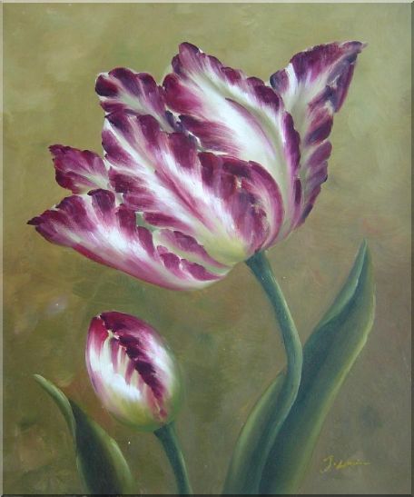 456x547 Opening Purple Tulip Floral Oil Painting Flower Naturalism 24 X 20 - Purple Tulip Painting