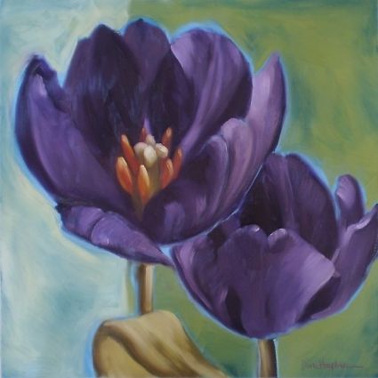 425x425 Big Purple Tulips For The End Of May Original Art Painting By - Purple Tulip Painting