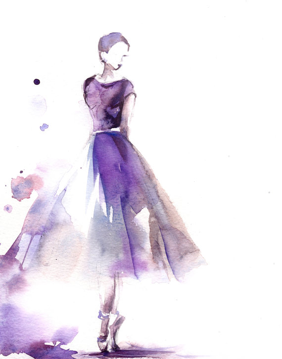 570x726 Minimalist Purple Ballerina Art Print, Watercolor Painting Art - Purple Watercolor Painting