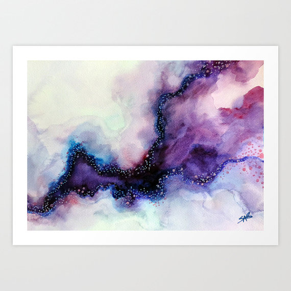 570x570 Art Print Watercolor Painting Abstract Purple Art Canvas - Purple Watercolor Painting