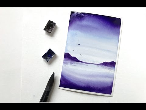 480x360 Easy Watercolor Purple Seascape Nature Painting - Purple Watercolor Painting