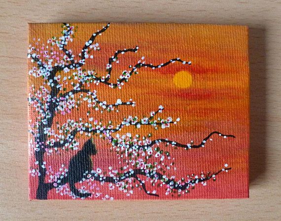 570x448 Purrfect Sunset Is A Tiny Original Acrylic Painting On Canvas - Purrfect Painting