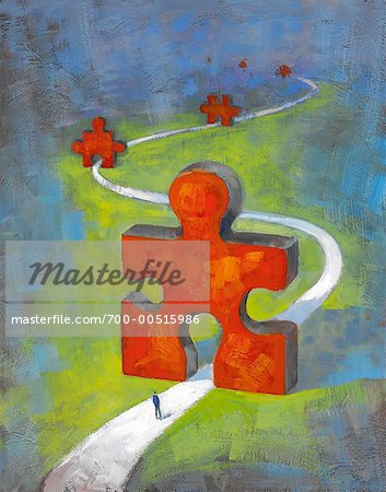 353x450 Red Puzzle Pieces On A Road - Puzzle Piece Painting