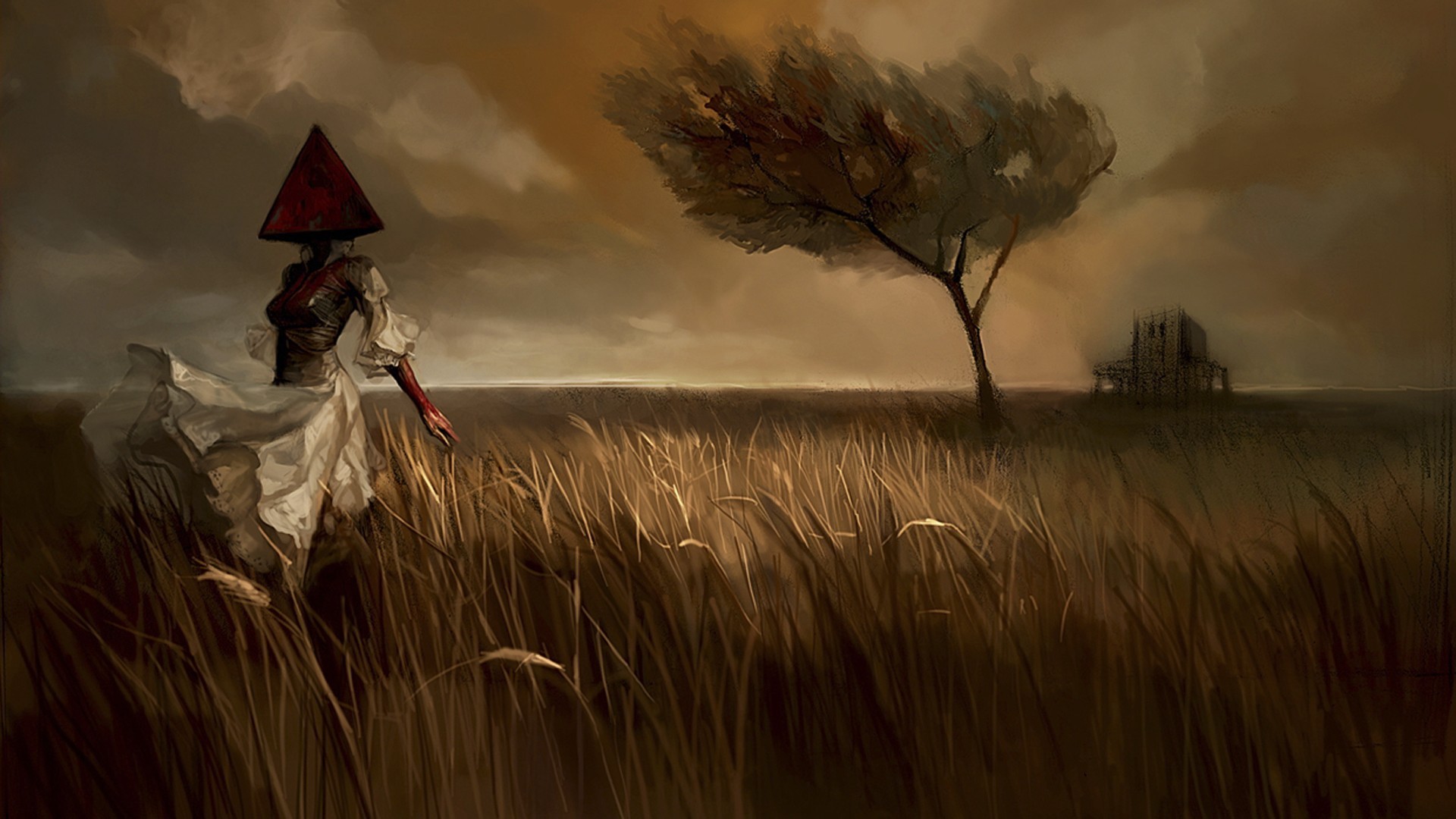 1920x1080 Pyramid Head Woman On The Field - Pyramid Head Painting
