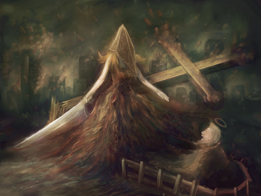1000x752 Lady Pyramid Head By 3abden - Pyramid Head Painting