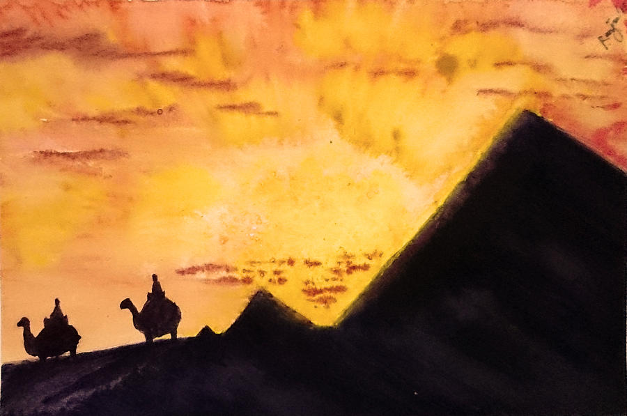900x597 The Pyramid Sunset Painting By Sreeranjini Nagalingam - Pyramid Painting