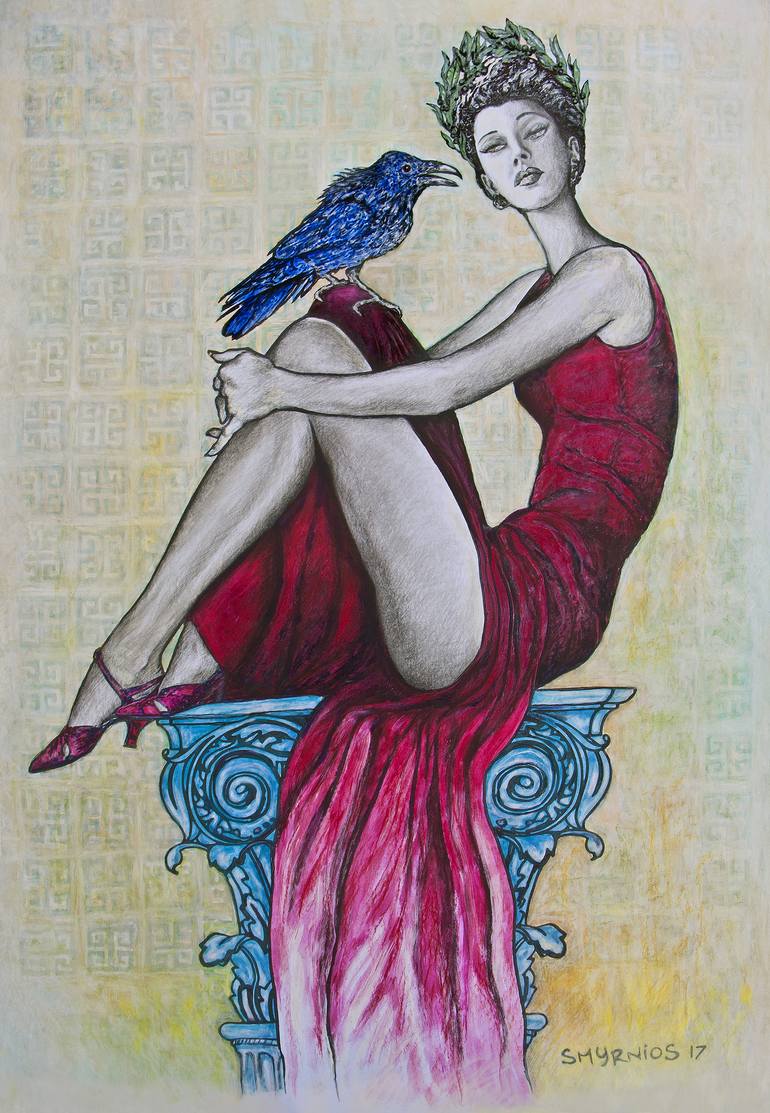 770x1113 Saatchi Art Pythia And The Crow Painting By Nikos Smyrnios - Pythia Painting