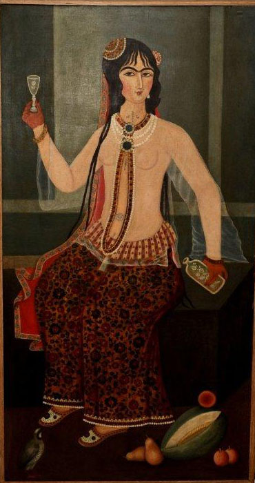 370x700 Qajar Painting, Oil On Wood, Iran Early 20th - Qajar Painting