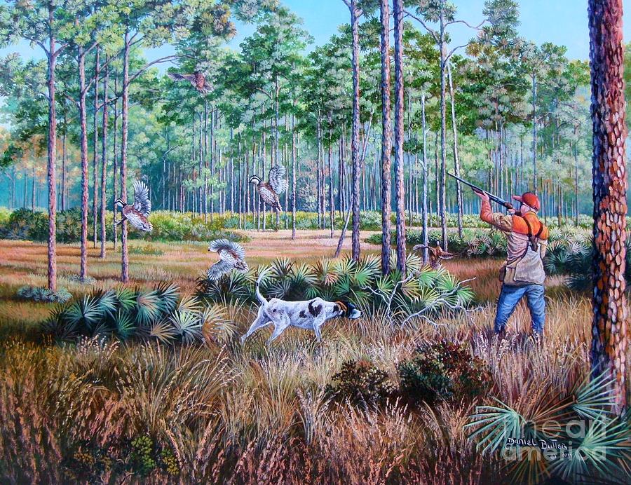 900x692 Quail Hunting A Southern Tradition. Painting By Daniel Butler - Quail Hunting Painting
